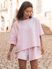 Dresowy bawełniany KOMPLET krótki oversizowy t-shirt i krótkie spodenki baby pink X156