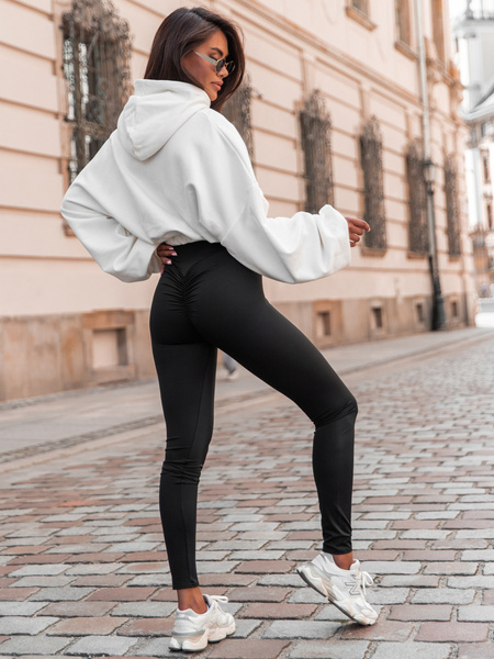 Obcisłe LEGGINSY z lycry z marszczeniem efekt PUSH UP czarne E347