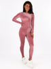 Komplet welurowy dres dopasowana bluzka z długim rękawem i legginsy brudny róż C105 k01