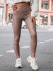 Dopasowane SPODNIE legginsy z wysokim stanem z eko skóry ocieplanej cappuccino D554 k01