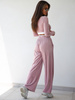 KOMPLET welurowy dopasowana krótka bluzka i luźne spodnie z szerokimi nogawkami brudny róż D302 k01
