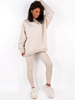 KOMPLET bawełniany z lnem oversizowa dłuższa bluza dresowa i legginsy z prążka melanż beż d126 k01