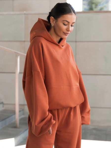 Viralowa Dresowa bawełniana BLUZA z kapturem oversize szeroka pumpkin orange E644 k01