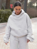 Viralowa Bawełniana BLUZA z drapanego dresu z kapturem na stójce z kieszeniami kangurka szary melanż E1