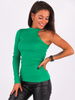 Bawełniana bluzka na jedno ramię z prążka zielona B257 k01