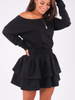 Dresowa rozkloszowana sukienka falbanki czarna b211 k01
