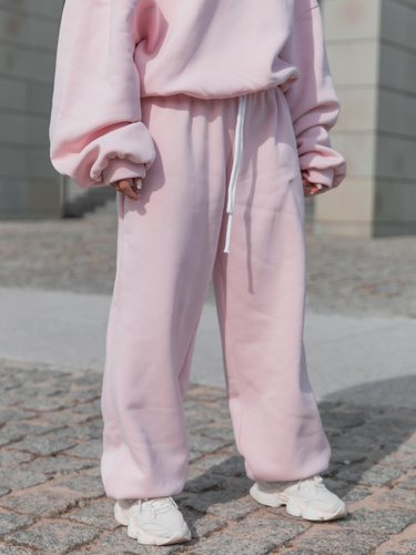 Dresowe bawełniane SPODNIE baggy niski stan baby pink X403
