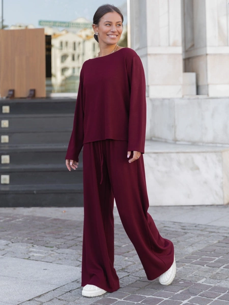 ZESTAW z prążkowanej dzianiny: Luźne SPODNIE X507 + Luźna BLUZKA z długim rękawem X506