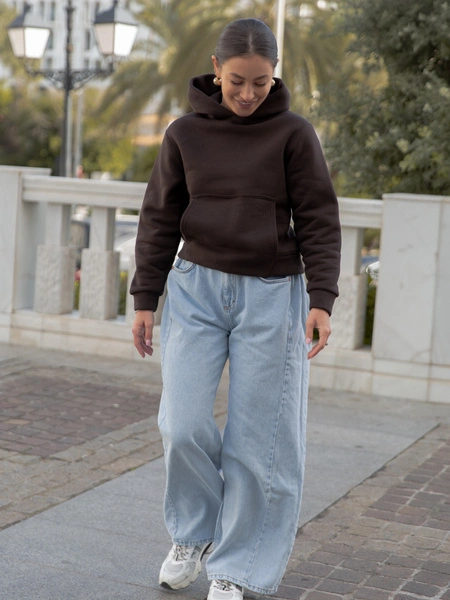 Dresowa bawełniana BLUZA z kapturem regular fit czekoladowa X554