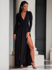 Elegancka długa SUKIENKA maxi z rozporkami czarna D636 k01