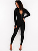 Dopasowany kombinezon z elastycznej dzianiny z łańcuszkiem czarny d109 k01