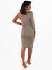 Dzianinowa elegancka sukienka midi z jednym rękawem cappuccino c426 k01