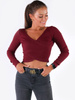 DOPASOWANA BLUZKA PRZEKŁADANA Z PRĄŻKA bordowa B150 k01