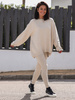 KOMPLET bawełniany oversizowa dłuższa bluza dresowa i legginsy z prążka melanż beż d126 k01