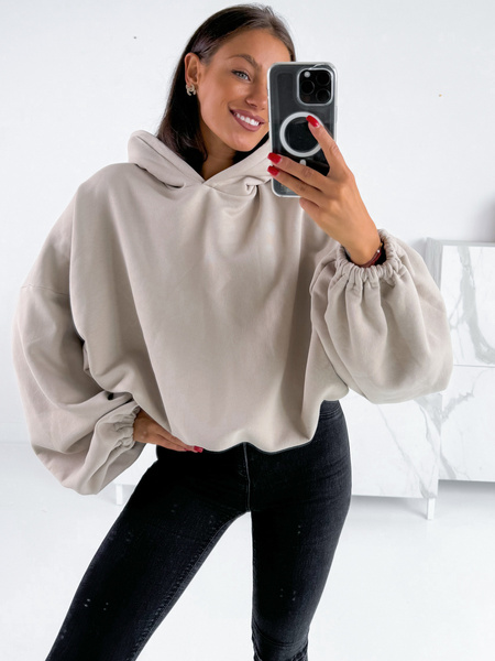 Szeroka luźna BLUZA z kapturem oversize stone E348 k01