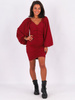 Sukienka marszczona bufiaste rękawy bordowa B269 k01