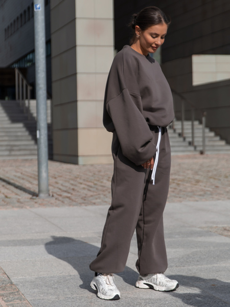 Dresowa bawełniana BLUZA oversize szeroka dark mokka X402