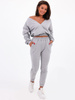 Dres komplet bluza z dekoltem v+spodnie szary b139 k01
