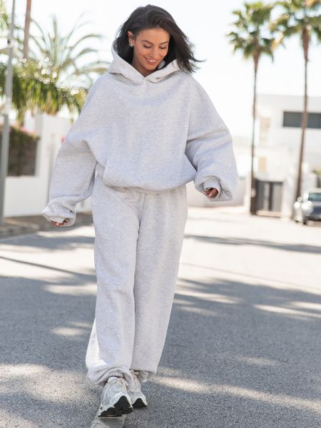 Viralowa Dresowa bawełniana BLUZA z kapturem oversize szeroka szary melanż E644