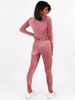 Komplet welurowy dres dopasowana bluzka z długim rękawem i legginsy brudny róż C105 k01