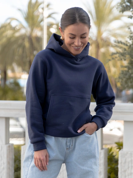 Dresowa bawełniana BLUZA z kapturem regular fit navy blue X554