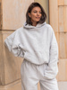 Viralowy ZESTAW: bawełniana BLUZA oversize z kapturem E644 + SPODNIE baggy E643 | szary melanz