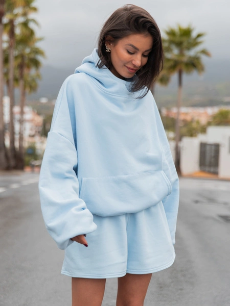 Bawełniane dresowe krótkie SPODENKI szorty baggy baby blue X52 k01