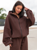 Oversizowa BLUZA z kapturem zapinana na zamek bluzowana kangurka z bawełnianej dresówki brązowa X1