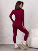 Bawełniany dopasowany KOMPLET klasyczny golf z długim rękawem i legginsy bordowy E638 k01