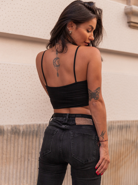 Top BLUZKA na cienkich ramiączkach z miseczkami z gładkiej dzianiny czarny E417 k01