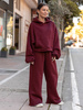 Bawełniane dresowe SPODNIE szeroki krój bez ściągaczy z dresu drapanego bordowe X512