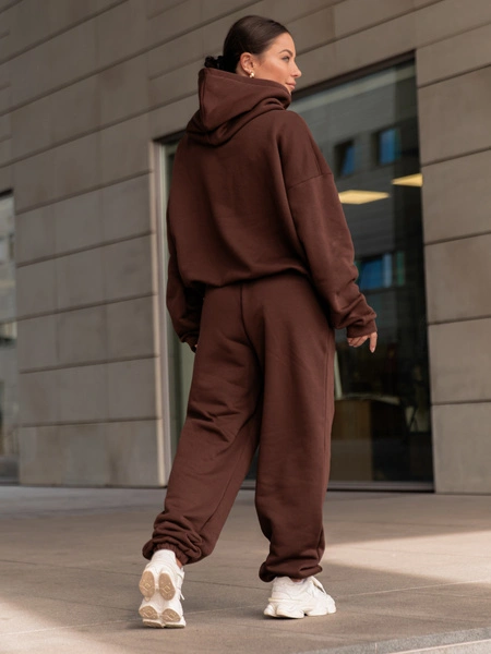 Dresowa bawełniana BLUZA z kapturem kangurka o klasycznym kroju brązowa X350