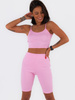 Bawełniany komplet kolarki i krótki top z prążkowanej dzianiny różowy c181