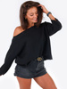 DRESOWA BLUZA OPUSZCZANA NA RAMIĘ OVERSIZE czarna B167 kk01