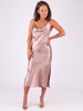 Satynowa sukienka midi odkryte plecy brudny róż b208 k01