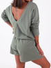 Dresowy kombinezon dekolt v krótkie spodenki khaki b95 kk01