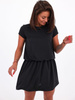 Zwiewna sukienka na krótki rękaw oversize czarna b123 kk01