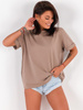 Bawełniany basicowy t-shirt oversize z krótkim rękawem cappuccino d121 k01