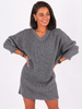 Sweter sukienka dekolt w szpic oversize grafitowy