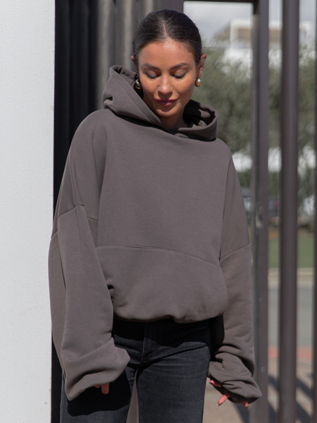 Viralowa Dresowa bawełniana BLUZA z kapturem oversize szeroka dark mokka E644