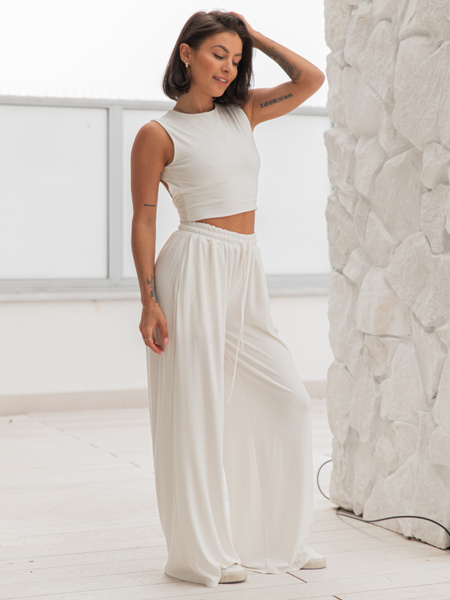 Wiscozowa dopasowana BLUZKA z sexy wycięciem na plecach ecru X205 k01