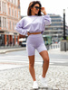 Welurowy komplet bluza i kolarki liliowy c313 k01
