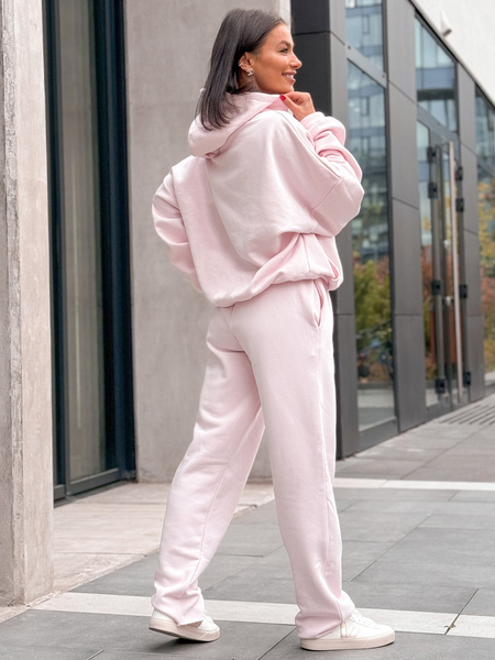 Dresowe bawełniane SPODNIE z wysokim stanem luźny krój baby pink E359 k01