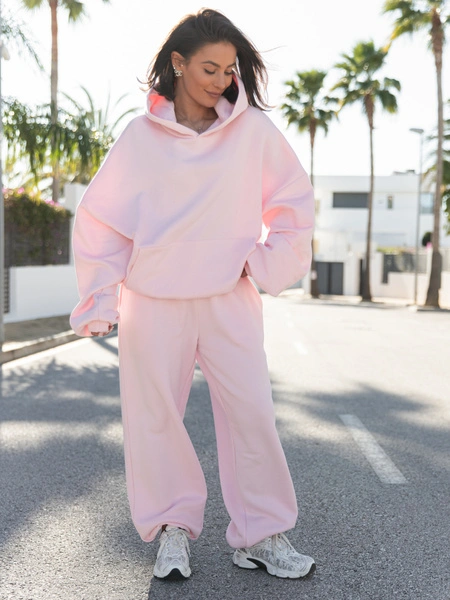 Dresowe bawełniane SPODNIE baggy baby pink E643
