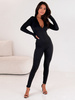 Obcisły KOMBINEZON z zamkiem na stójce z gładkiej elastycznej dzianiny czarny E431