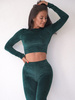 Welurowy KOMPLET prążkowany dopasowana bluzka i legginsy zielony D404 k01