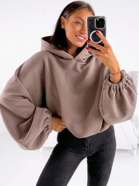 Szeroka luźna BLUZA z kapturem oversize coffee E348 k01
