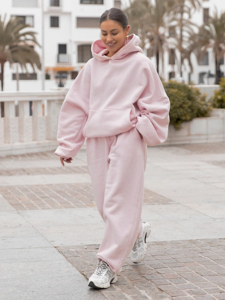 Spodnie o kroju barrel najmodniejsze bawełniane dresowe baby pink X561