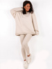 KOMPLET bawełniany z lnem oversizowa dłuższa bluza dresowa i legginsy z prążka melanż beż d126 k01
