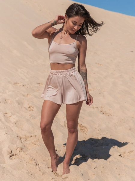 Codzienny KOMPLET top na ramkach i krótkie spodenki beżowy X111 k01